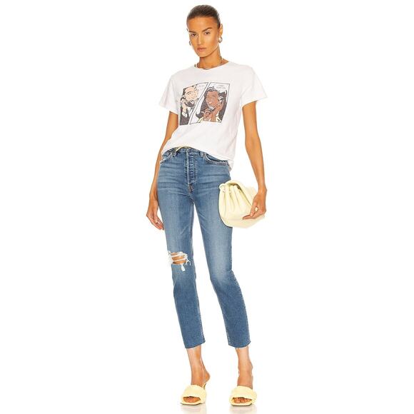 Re/Done 90s High Rise Ankle Crop Distressed Denim Blue Jeans Size 25 - Picture 1 of 14